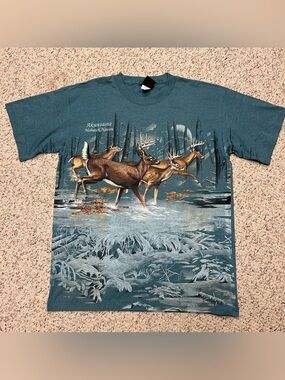Vintage Signal Sport Akwesasne AOP Deer Shirt Size Large Single Stitch 90s USA